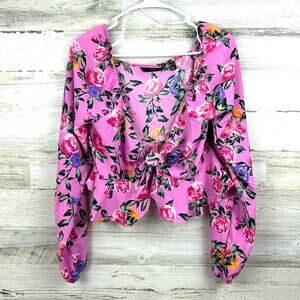 Vero Moda womens medium Nya print crop top blouse long sleeve pink floral
